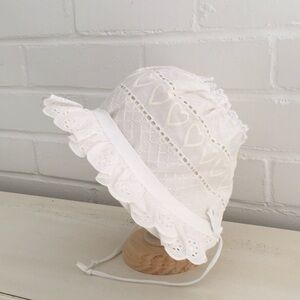 Classic White Baby Girls Eyelet Sun Hat With Heart Embroidery
